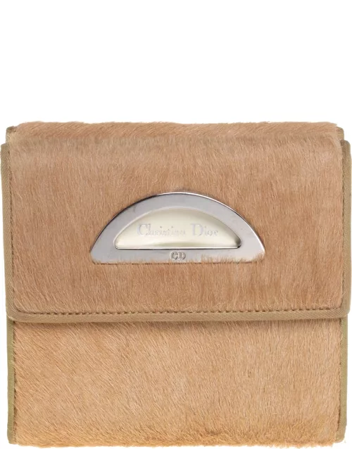 Dior Beige/Cream Calf Hair and Patent Leather Trifold Wallet