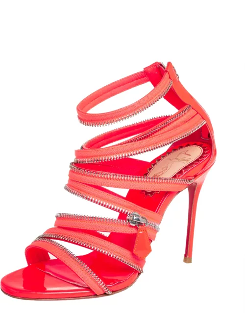 Christian Louboutin Neon Pink Fabric And Leather Unzip Bootie