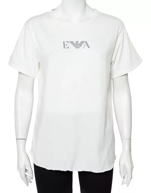 Emporio Armani White Cotton Logo Printed Crewneck T-Shirt
