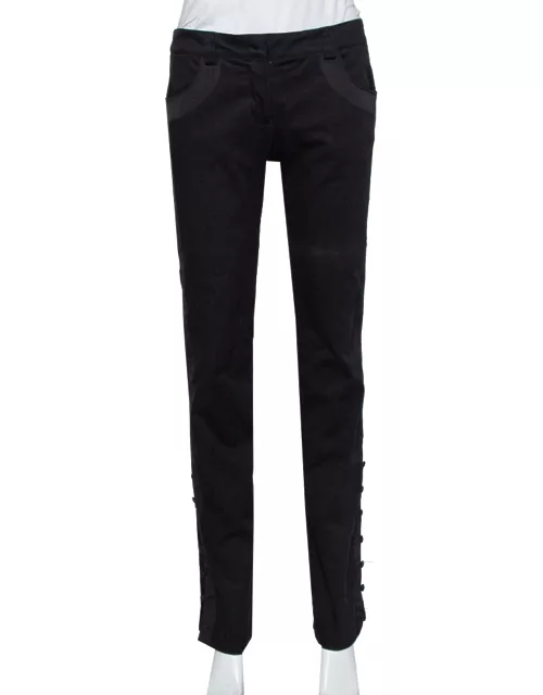 Emporio Armani Black Twill Side Trim & Button Detail Trousers