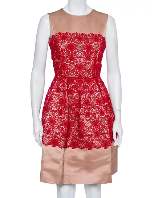Dolce & Gabbana Beige Satin Lace Trim Detail Sleeveless Mini Dress
