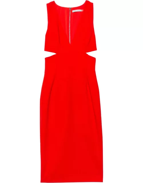 Alice + Olivia Red Crepe Cutout Detail Plunge Neck Riki Midi Dress