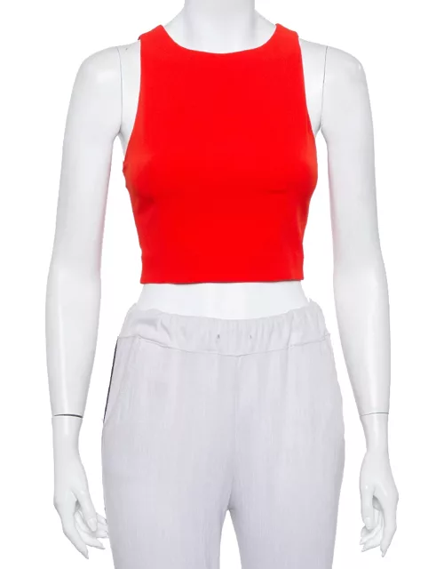 Alice + Olivia Red Crepe Lace Trim Detail Sleeveless Poppy Crop Top