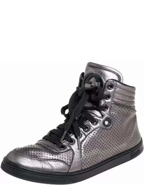 Gucci Metallic Grey Leather High-Top Sneaker