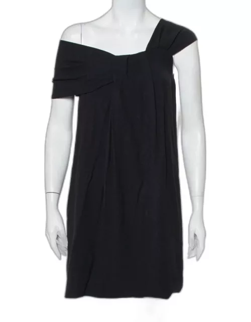 Fendi Black Crepe Pleated One Shoulder Mini Dress
