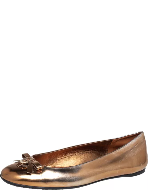 Gucci Gold Leather Slip on Bow Ballet Flat
