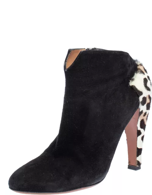 Alaia Black Suede And Leopard Print Calf Hair Bootie
