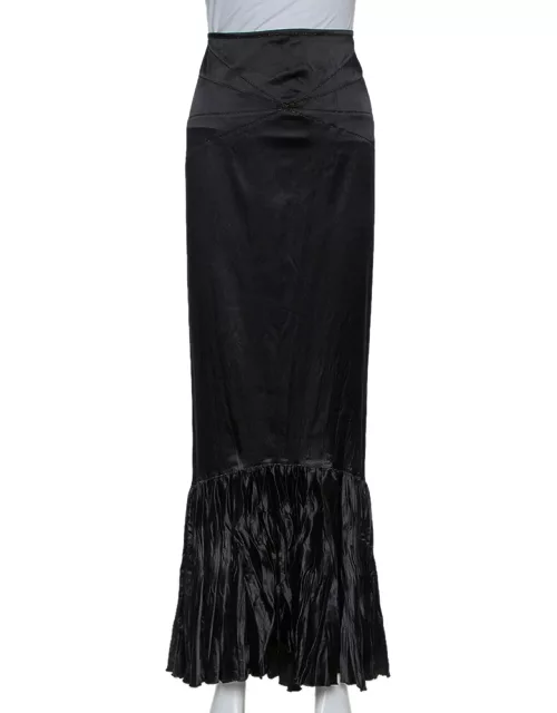 Roberto Cavalli Black Satin Ruffle Hem Detail Maxi Skirt