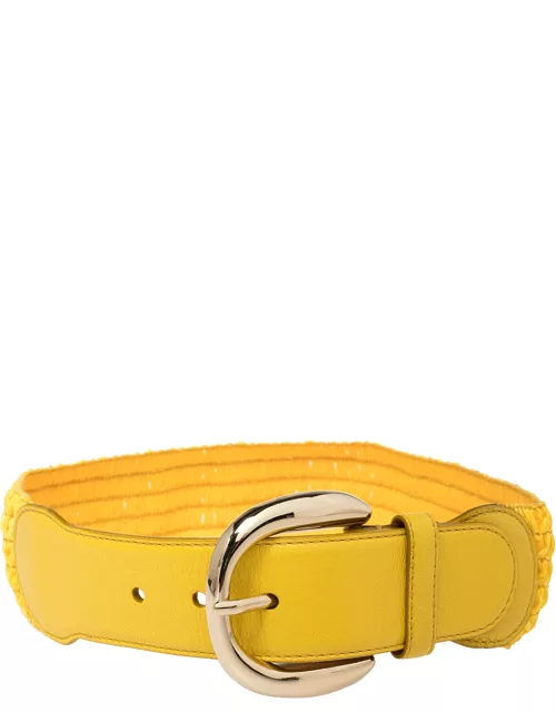 Dolce & Gabbana Yellow Leather and Straw Elastic Waist Belt 70 C