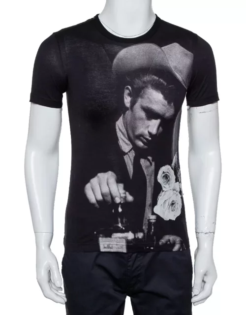Dolce & Gabbana Black Cotton James Dean Printed Crewneck T-Shirt