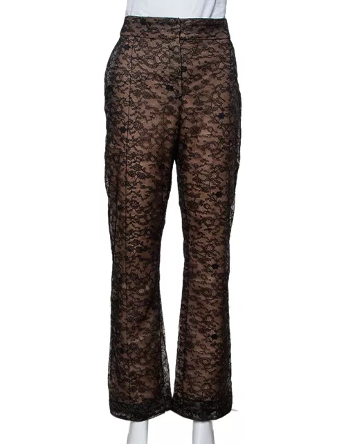 Valentino Black Lace Overlay Flared Trousers