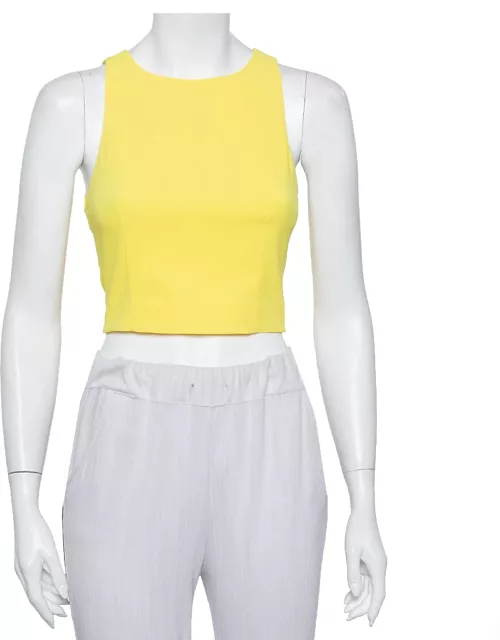 Alice + Olivia Yellow Crepe Lace Trim Detail Sleeveless Poppy Crop Top