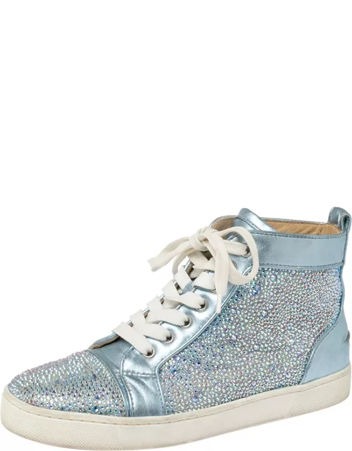 Christian Louboutin Blue Leather Embellished High Top Sneaker