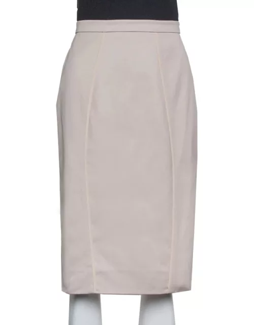 Valentino Beige Cotton Ruffle Detail Paneled Knee Length Skirt