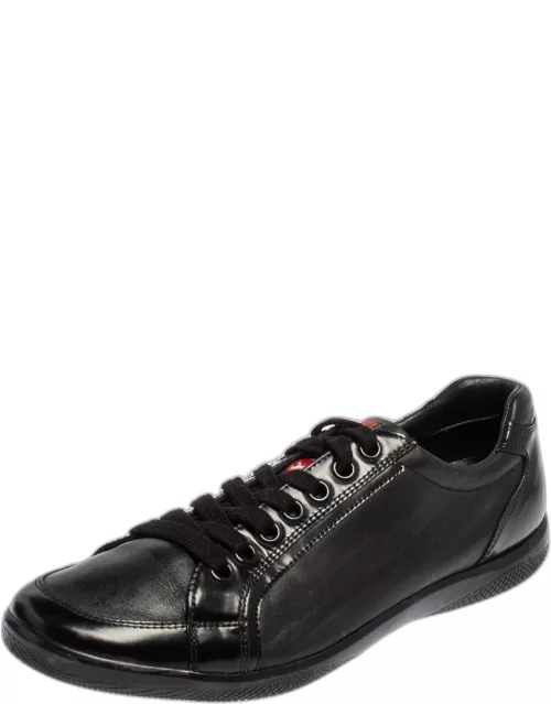 Prada Sport Black Leather And Patent Lace Up Sneaker