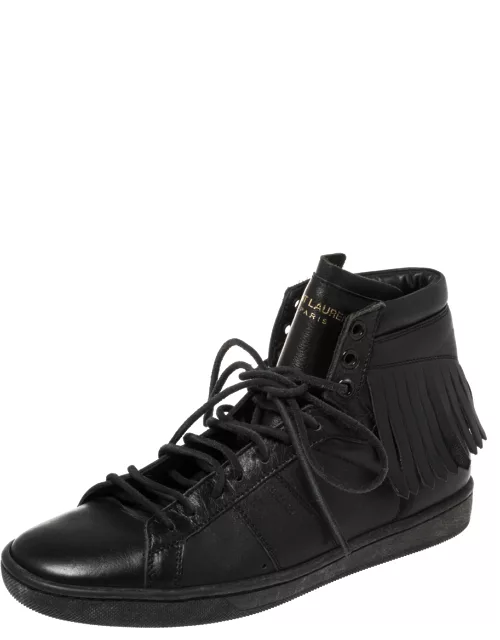Saint Laurent Black Leather Classic Court Fringe Sneaker