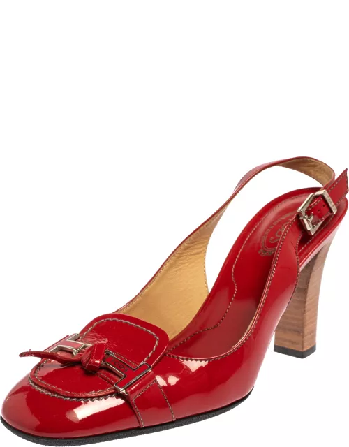 Tod's Red Patent Leather Penny Loafer Slingback Sandal