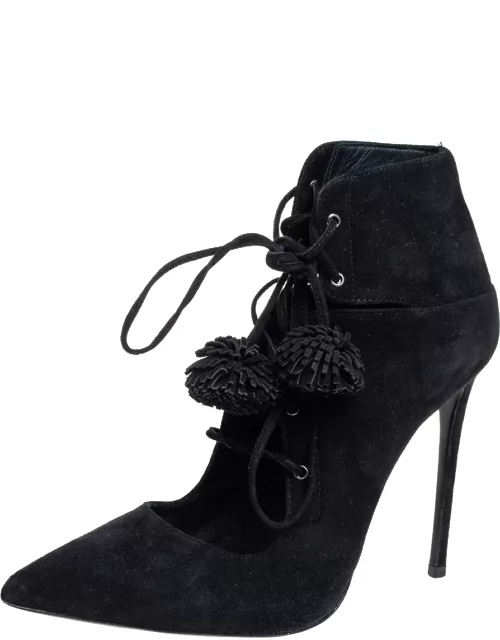 Le Silla Black Suede Lace Up Pointed Toe Ankle Bootie