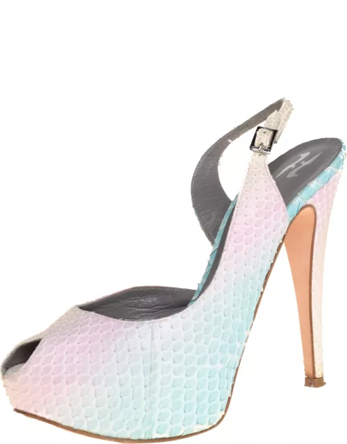 Gina Multicolor Python Leather Peep Toe Slingback Sandal