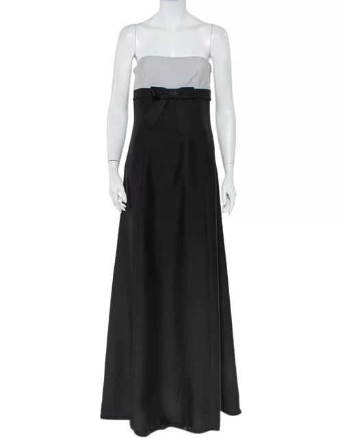 Valentino Black & White Wool & Silk Blend Bow Detail Strapless Tube Dress