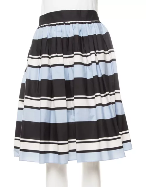 Dolce & Gabbana Blue Striped Cotton Flared Mini Skirt
