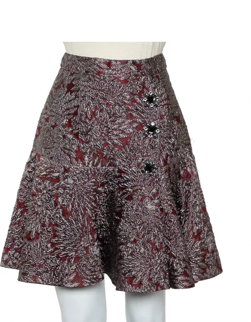 Dolce & Gabbana Burgundy Lurex Jacquard Flared Mini Skirt
