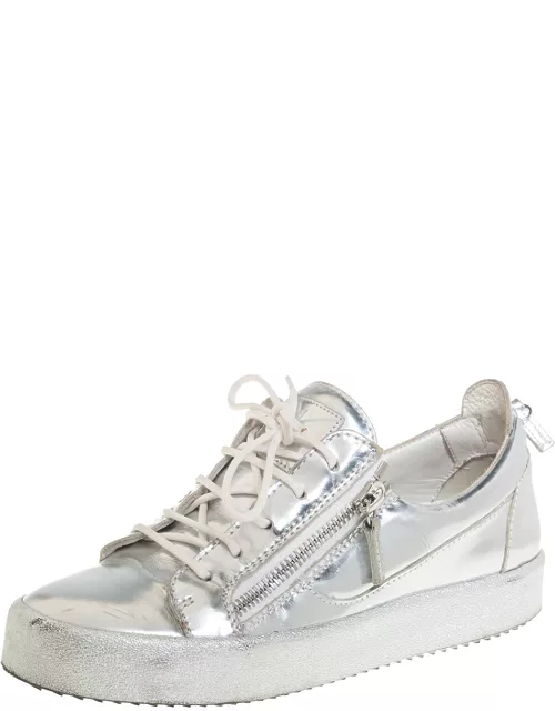 Giuseppe Zanotti Silver Leather Lace up Sneaker