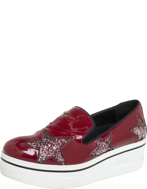 Stella McCartney Red Faux Patent Leather Slip On Platform Sneaker