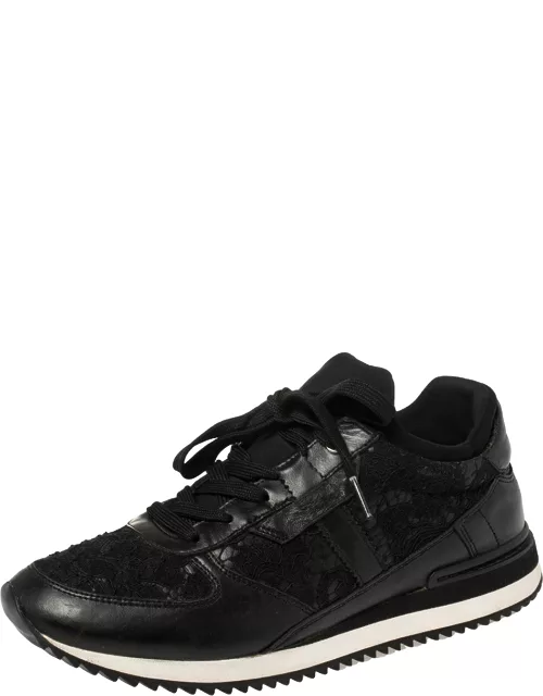 Dolce & Gabbana Black Lace And Leather Low Top Sneaker