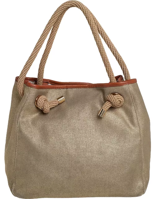 MICHAEL Michael Kors Metallic Beige/Brown Canvas and Leather Large Isla Tote