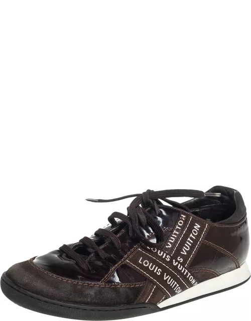 Louis Vuitton Brown Suede And Patent Leather Low Top Sneaker
