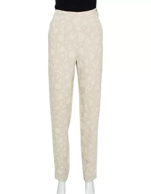 Giorgio Armani Cream Floral Jacquard Tapered Vintage Trousers