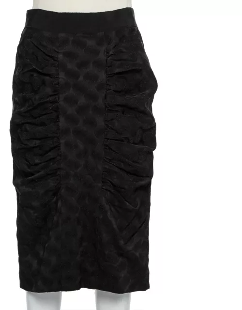 Dolce & Gabbana Black Jacquard Draped Detail Pencil Skirt