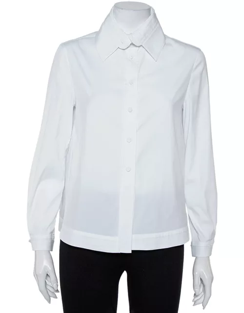 Emporio Armani White Cotton Extended Collar Detail Button Front Boxy Shirt