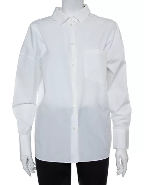 Valentino White Cotton Back Tie Detail Button Front Shirt