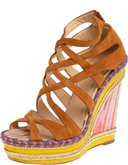 Christian Louboutin Brown Suede Caged Espadrille Tosca Wedge Sandal