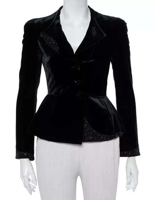 Emporio Armani Vintage Black Velvet Embellished Detail Button Front Blazer