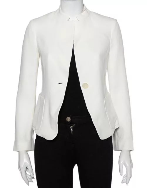 Emporio Armani White Crepe Button Front Blazer