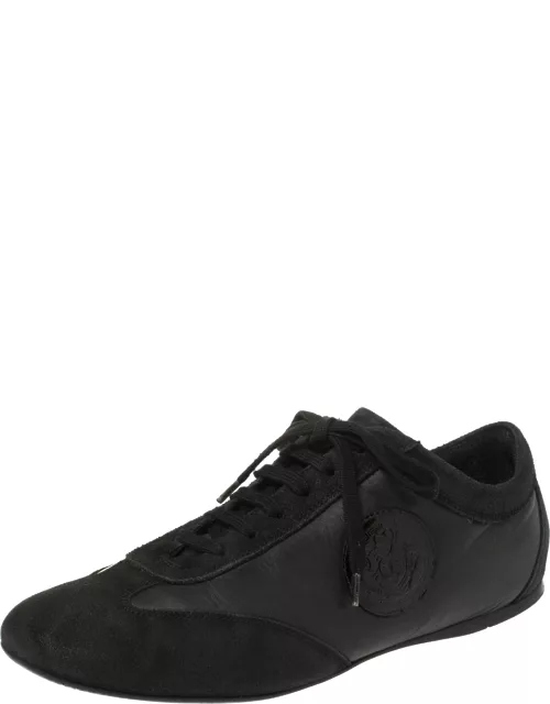 Versace Black Suede and Soft Leather Medusa Lace Up Sneaker