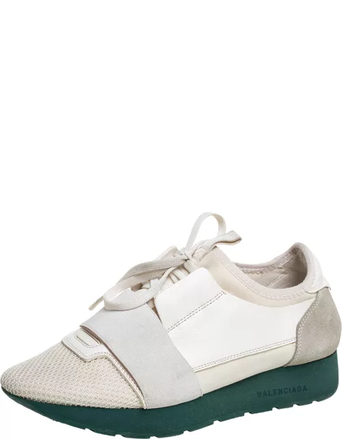 Balenciaga White Mesh And Leather Race Runner Low Top Sneaker