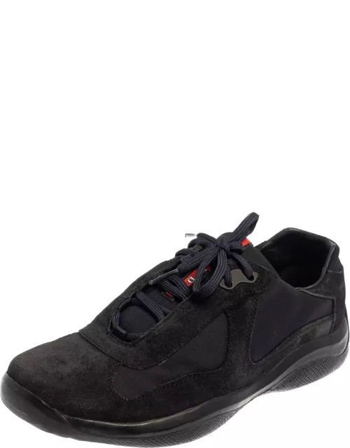 Prada Blue/Black Suede And Fabric Low Top Sneaker