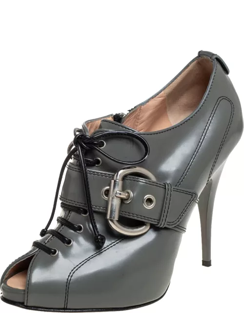 Giuseppe Zanotti Grey Leather Lace Up Buckle Detail Bootie
