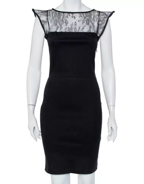 Valentino Black Knit & Lace Paneled Sheath Dress