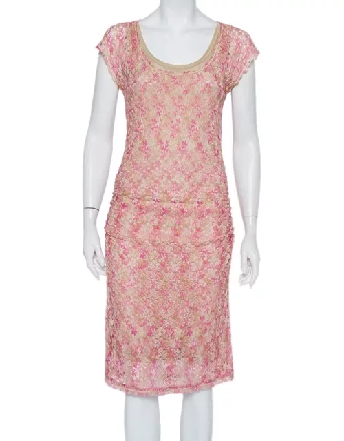 Missoni Pink & Beige Knit Ruched Sleeveless Midi Dress