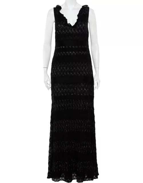 Missoni Black Lurex Knit Ruffled Neck Sleeveless Maxi Dress