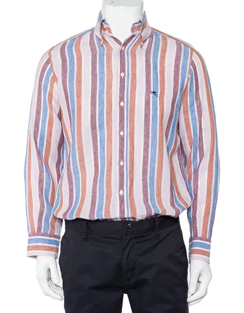 Etro Multicolor Striped Linen Button Front Shirt