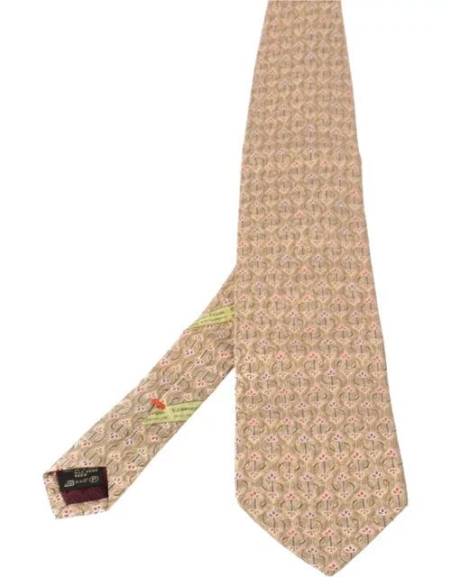 Ermenegildo Zegna Disegno Esclusivo Cream Floral Patterned Silk Traditional Tie