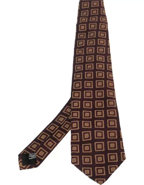 Boss By Hugo Boss Burgundy Square Patterned Silk Jacquard Traditional Tie