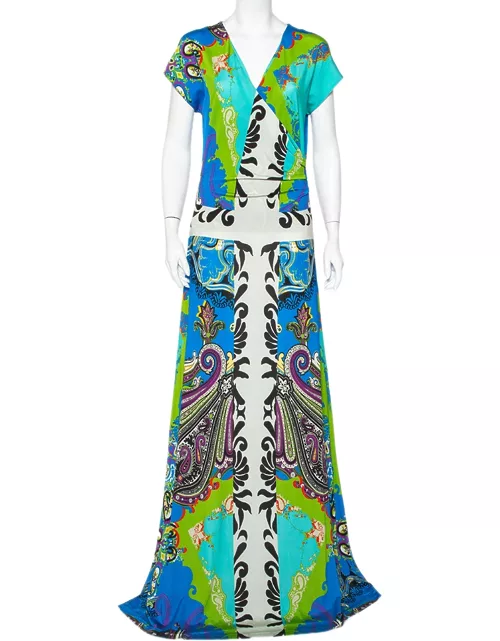Etro Multicolor Jersey Draped Faux Wrap Maxi Dress