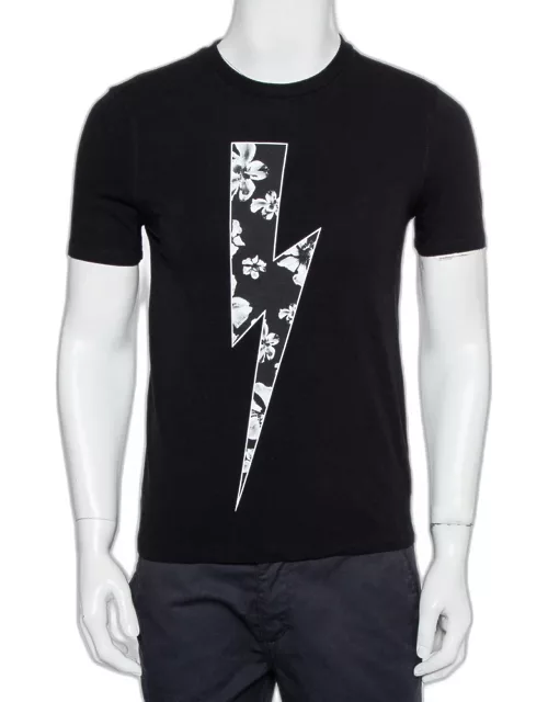 Neil Barrett Black Floral Bolt Printed Crewneck T-Shirt